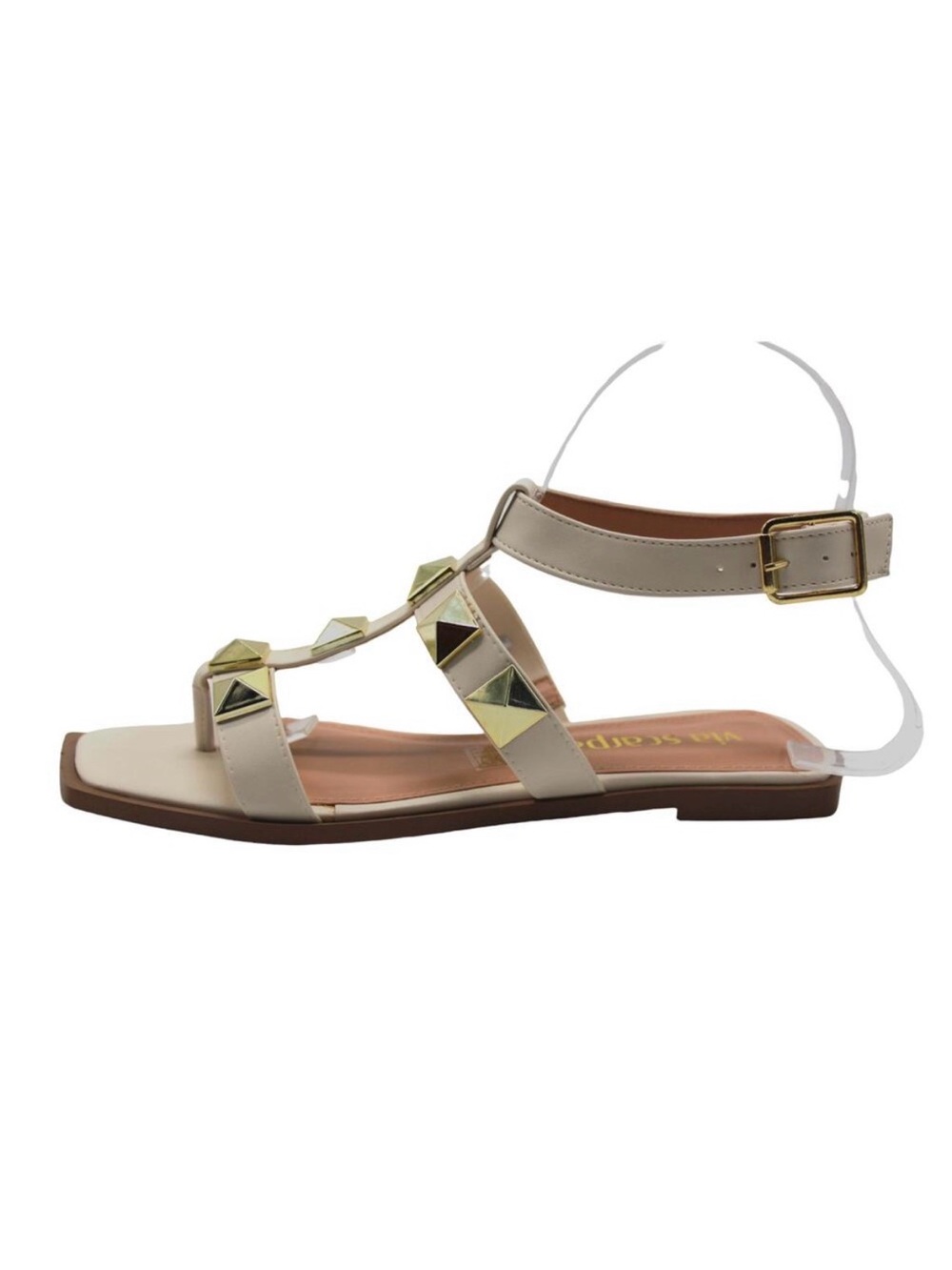 NEW Designer Studded Off White/Gold Flat Sandals